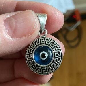 Sterling Silver 925 Evil eye Greek Key design round pendant